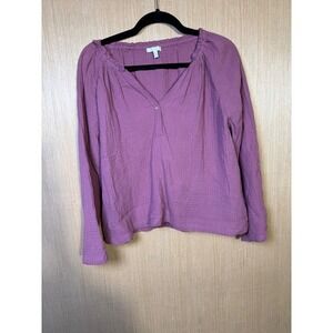 Johnny Was Calme XS Purple Long Sleeve Gauze V Neck Boho Peasant Top Blouse